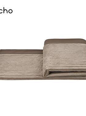 床上用样板间驼咖灰色绒条皮包边卧室儿童房床尾毯搭毯轻奢床尾巾