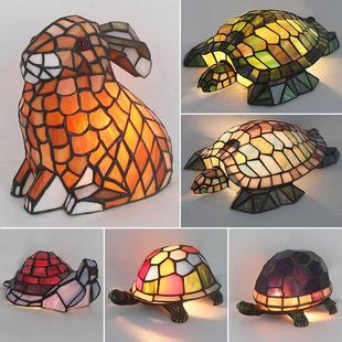 欧式复古台灯蒂凡尼乌龟灯兔子可爱儿童房小夜灯餐厅书房吧台灯