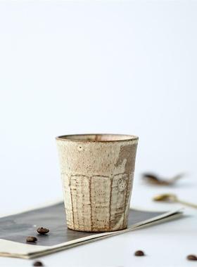 姜黄色紫砂粗陶粉引茶杯景德镇纯手工复古手作咖啡杯手握杯品茗杯