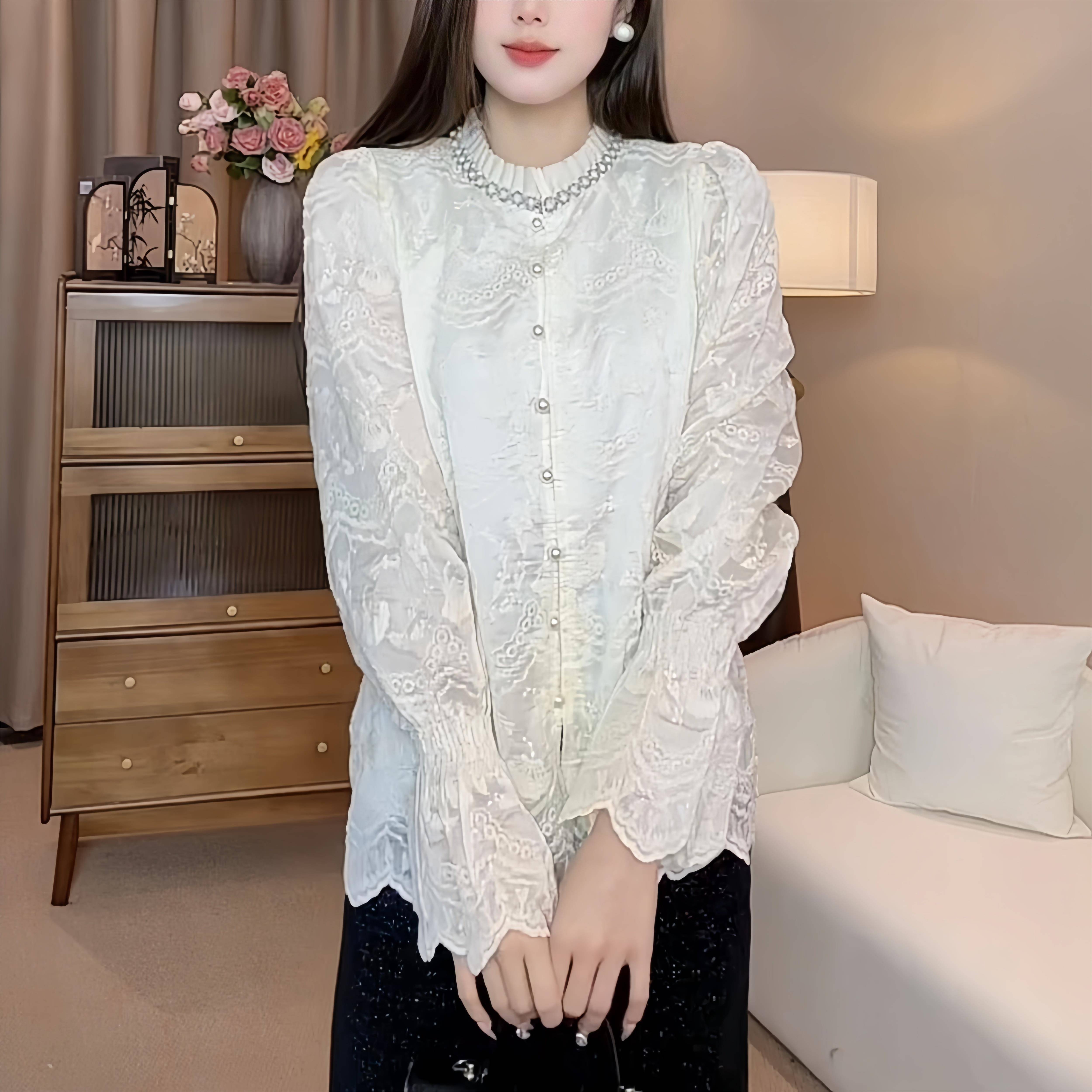 极速减龄纯欲高级感重工钉珠蕾丝衬衫女轻奢设计感漂亮小衫2026年