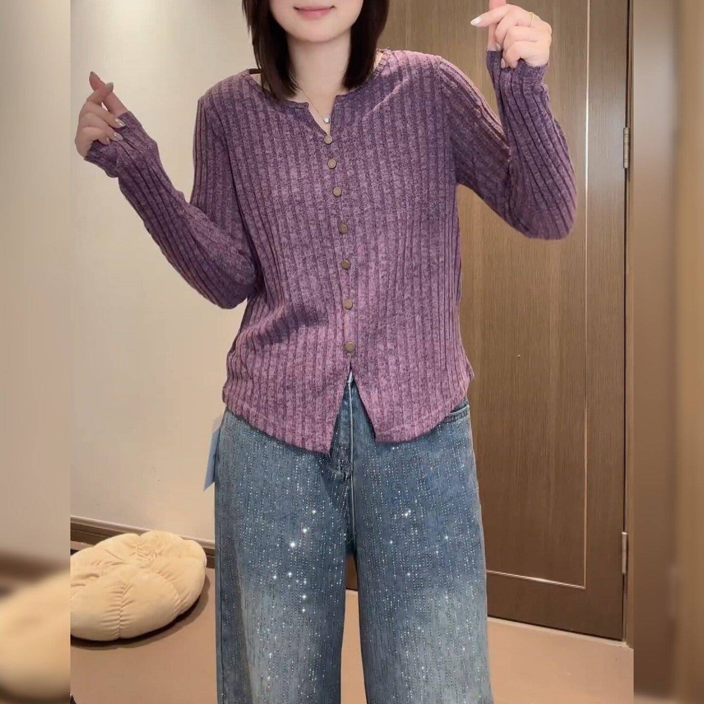 极速韩版大码遮肉坑条纹简约通勤款打底衫上衣2026秋冬款女内搭可