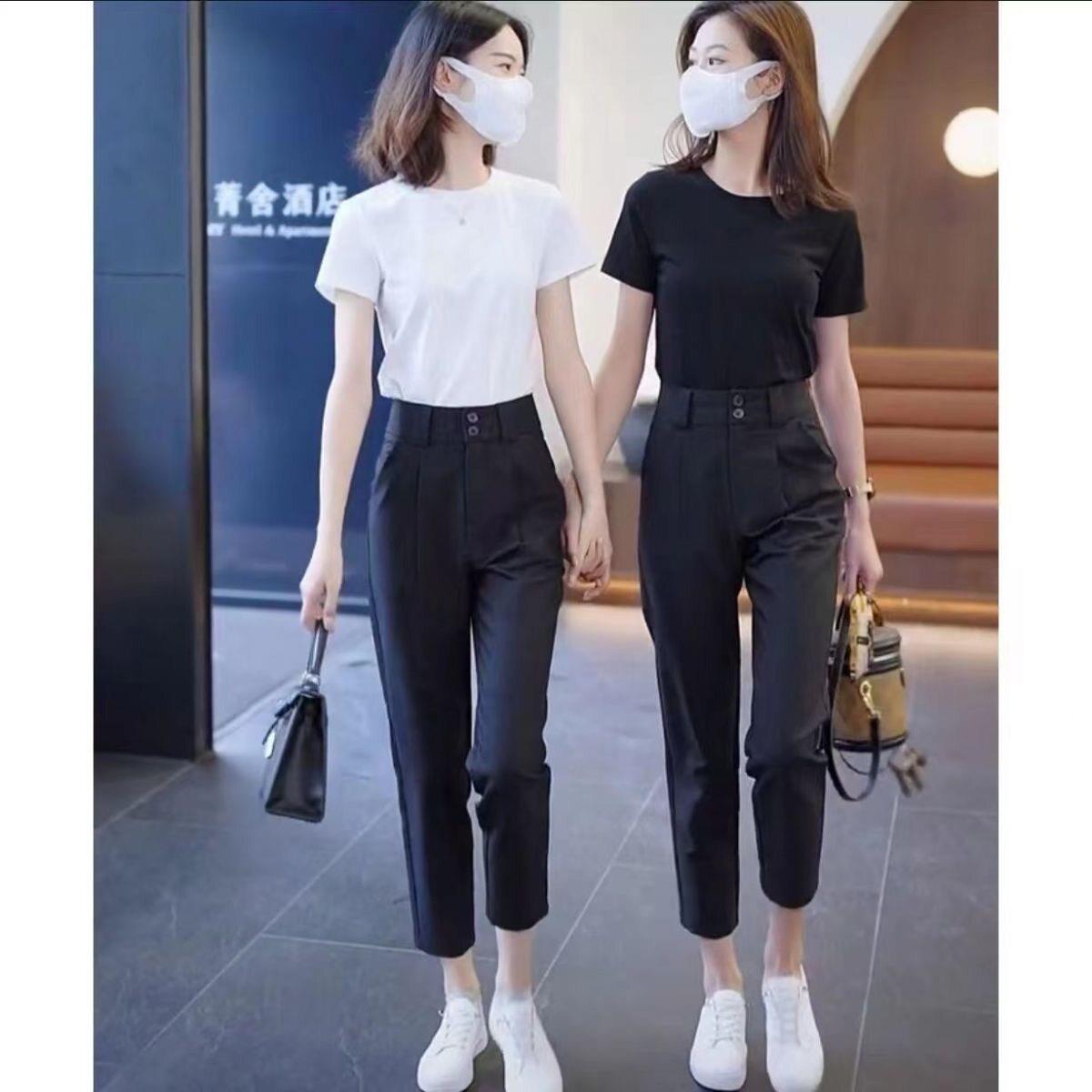 极速哈伦裤女春秋高腰小脚裤修身显瘦黑色职业西装裤女弹力百搭烟