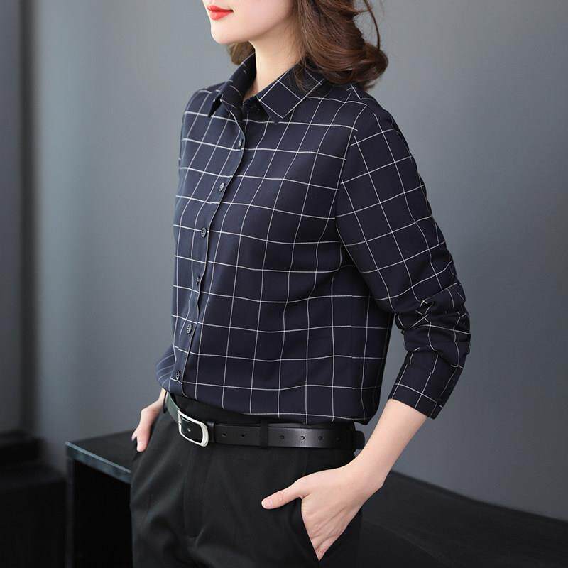 极速2026春装新款磨毛格子衬衫女加绒长袖宽松韩版工装职业衬衣上
