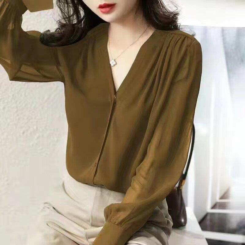 极速V领雪纺衬衫女长袖春款2026新款宽松设计感小众衬衣减龄显瘦