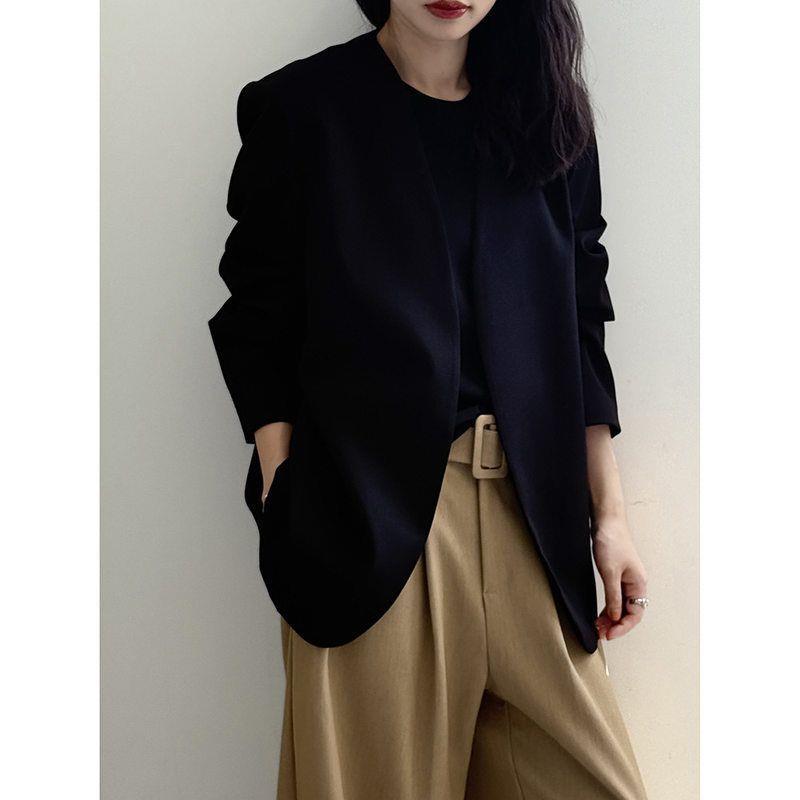 新品无领西装外套女2025新款宽松休闲西服春秋气质名媛高级感开衫