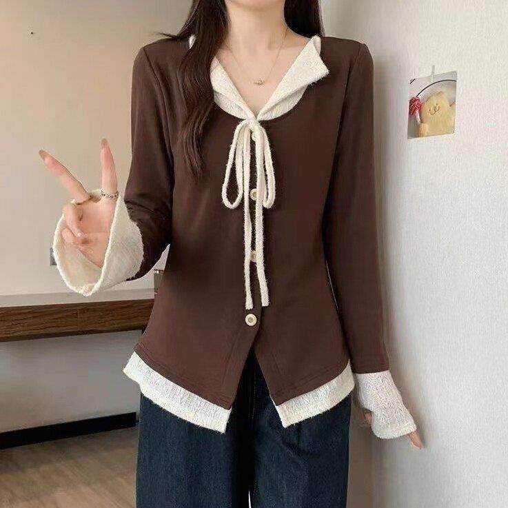 极速大码设计感减龄遮肚子假两件打底衫胖妹妹显瘦正肩上衣2026年