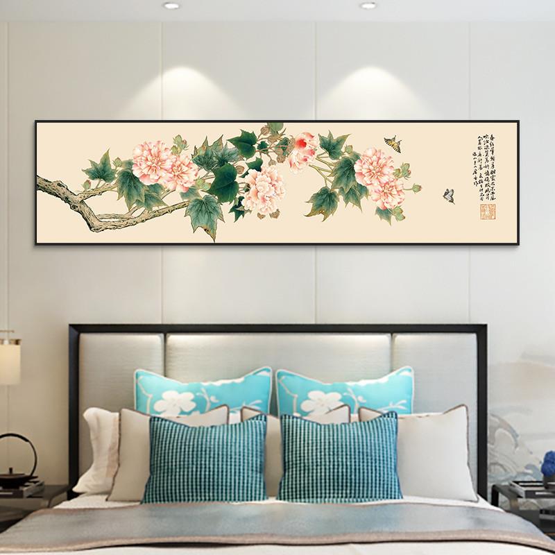 新品新中式床头装饰画牡丹花开富贵卧室挂画现代简约主卧次卧墙壁图片