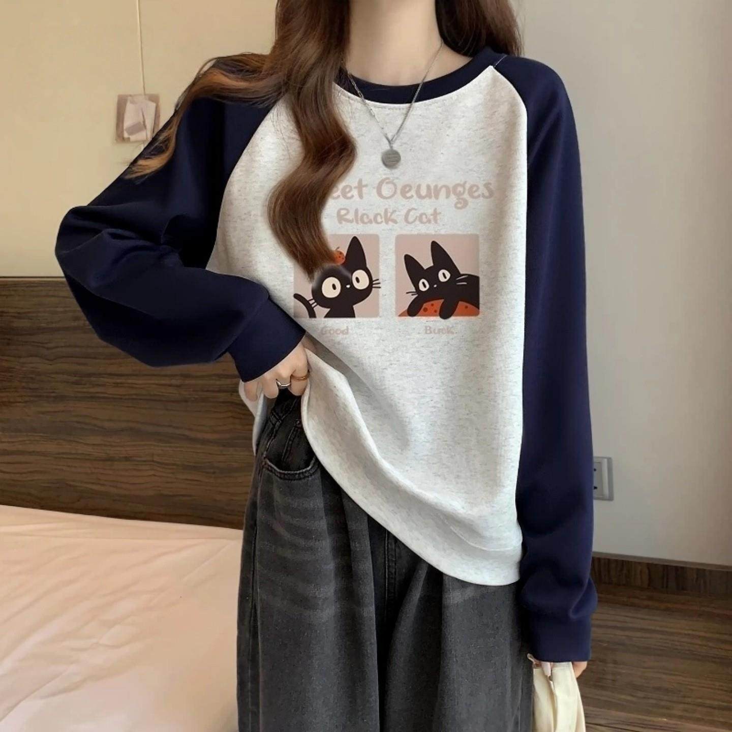 推荐大童少女无帽插肩卫衣2025春秋初中高中学生宽松oversize加绒