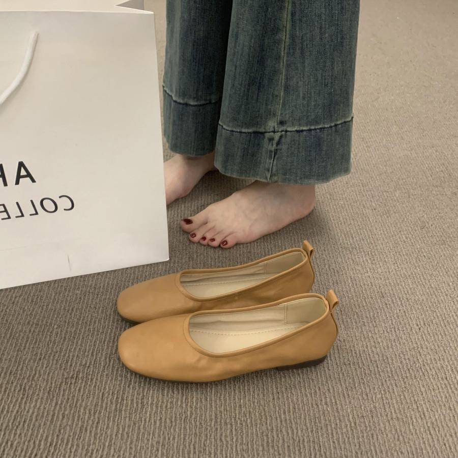 极速蝴蝶结方头单鞋女秋低跟2026新款配裙子百搭鞋子软底浅口四季