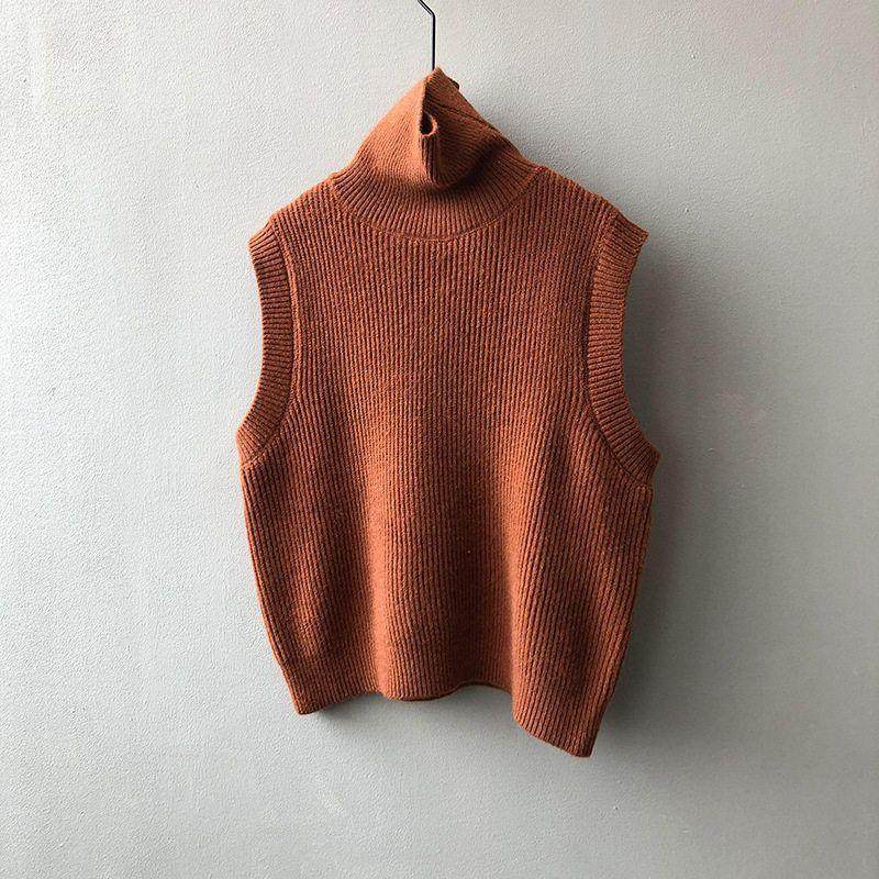 推荐高领无袖毛衣马甲女外穿时尚复古针织背心春秋款法式宽松叠穿