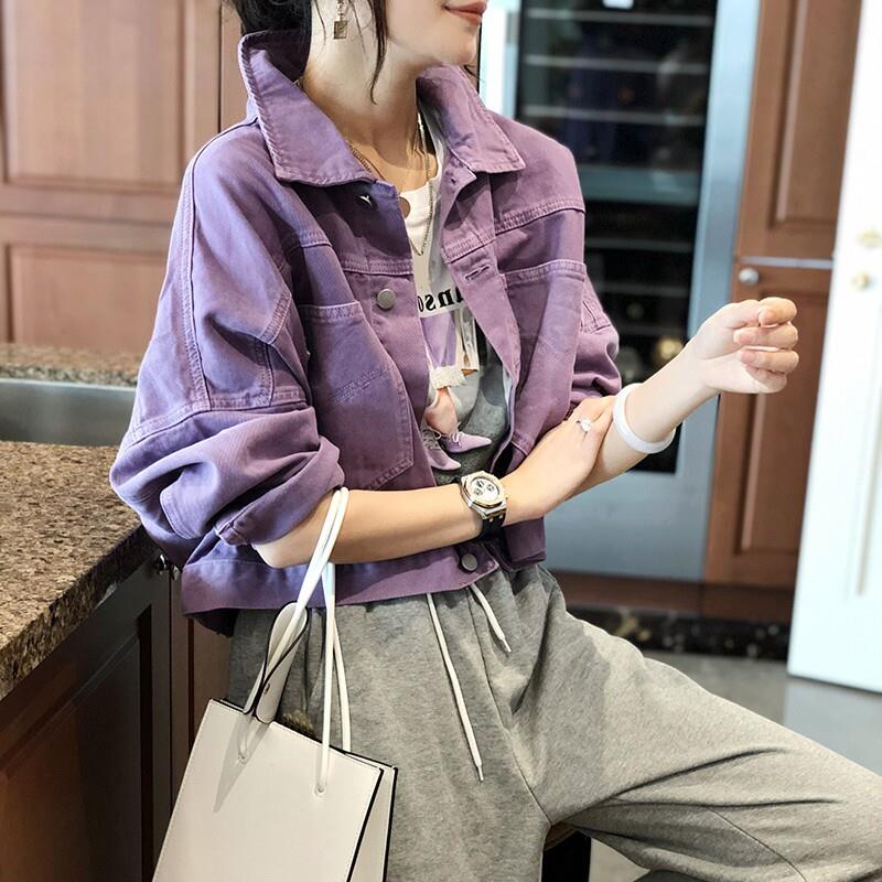 极速紫色牛仔外套女春秋2026新款欧货爆款品牌小个子宽松洋气短款