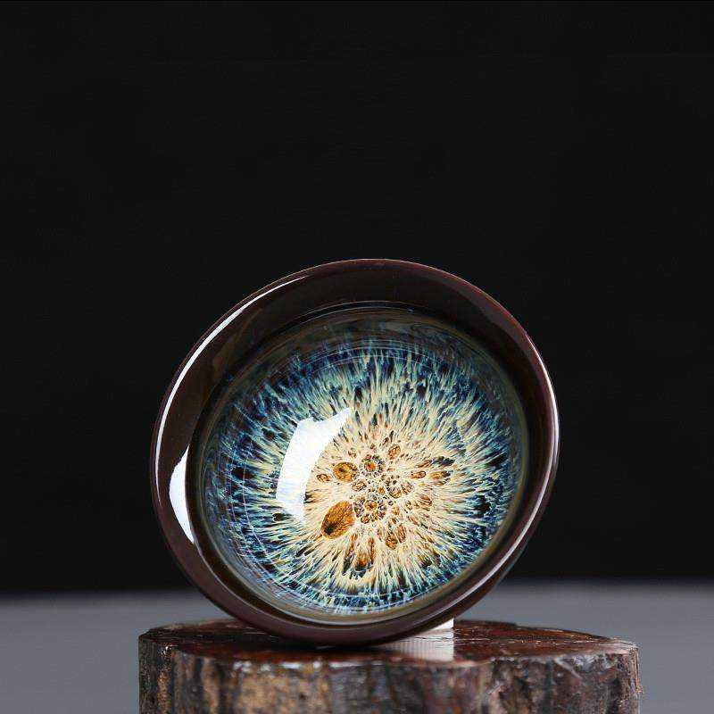 旧友窑变茶杯建盏品茗杯日式主人杯陶瓷茶具茶杯红色拉丝斗笠杯