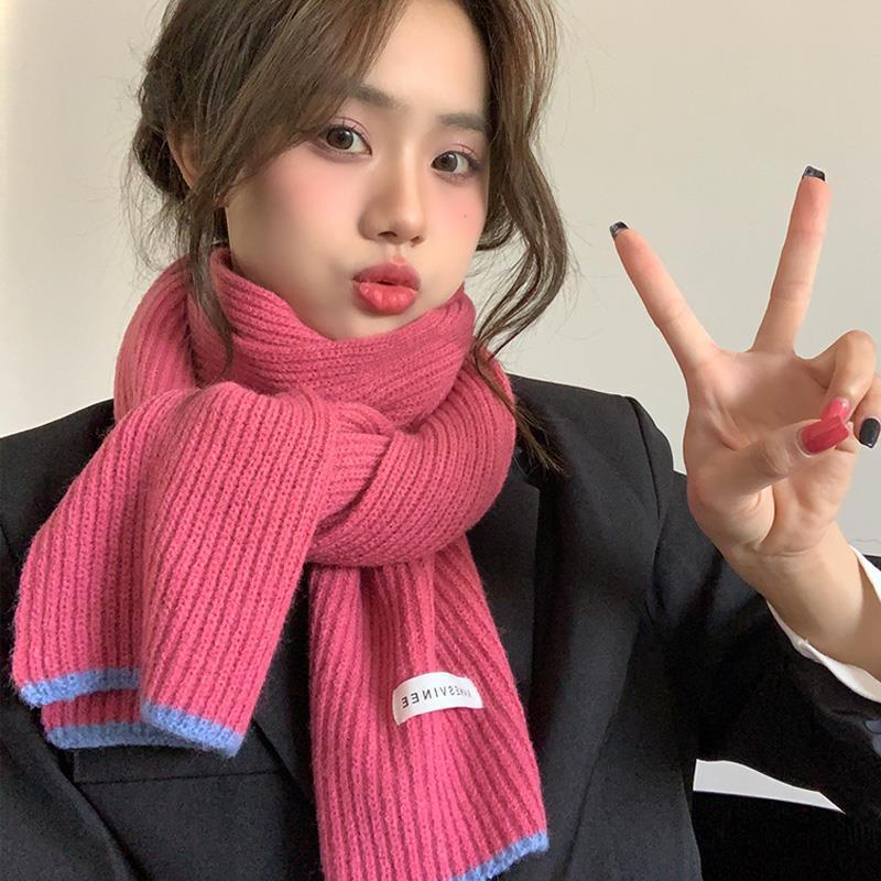 玫红围巾女秋冬季2024新款