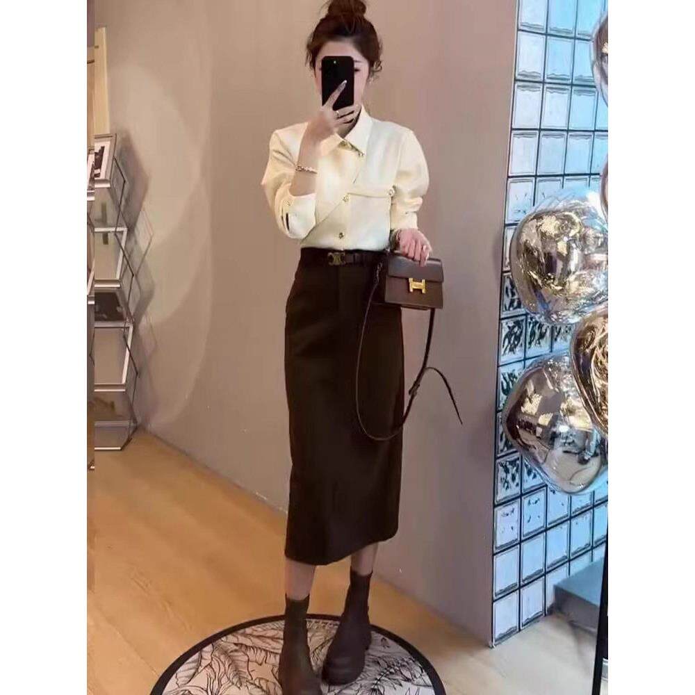 极速穿搭小个子一整套2026春秋新款高级感衬衫女配高腰半身裙两件