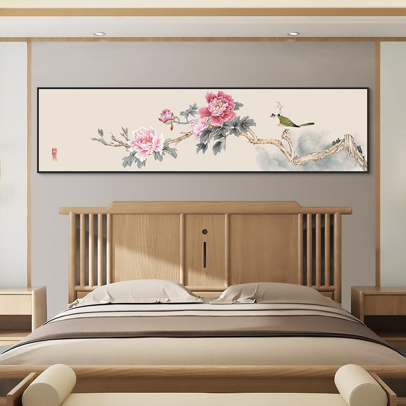 新品新中式床头装饰画牡丹花开富贵卧室挂画现代简约主卧次卧墙壁图片