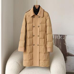 推荐双面羊绒大衣拼接羽绒服女2024冬休闲款白鹅绒中长款毛呢大衣