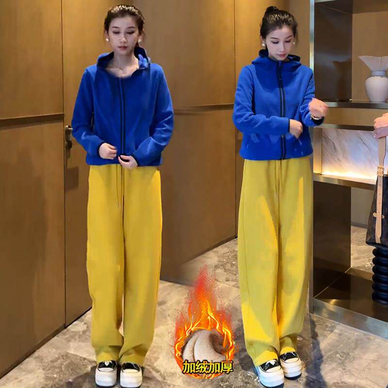 极速时尚加绒休闲套装女2026秋冬新款洋气双面绒连帽卫衣运动裤两