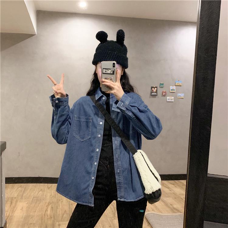 极速天丝牛仔衬衫女春秋欧货爆款软牛仔长袖别致上衣叠穿复古衬衣