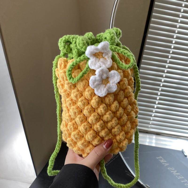 推荐编织菠萝包包女2024新款潮原创设计毛线钩针单肩包百搭甜美斜