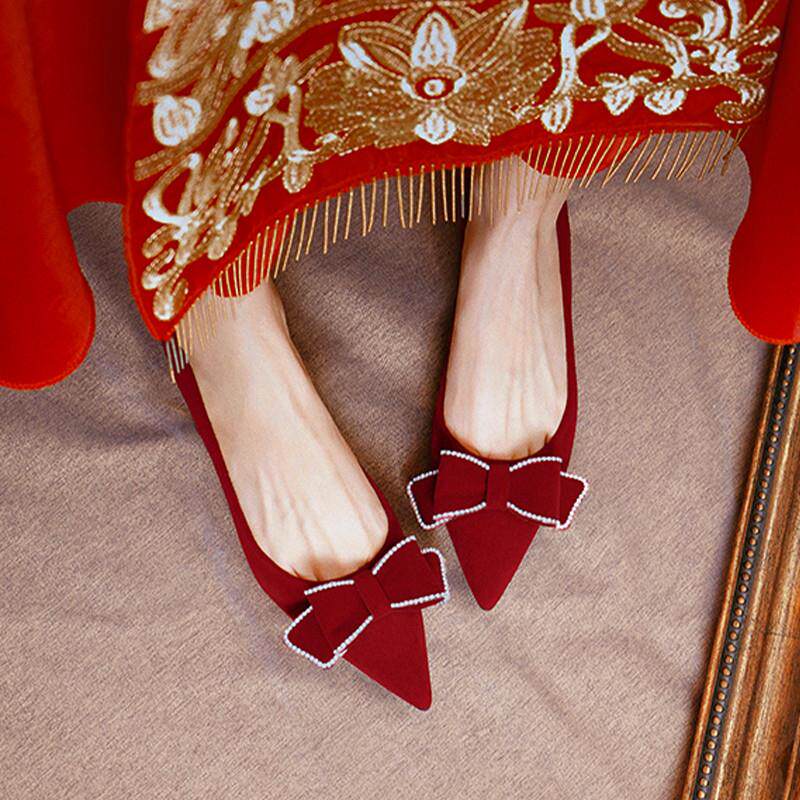 推荐红色秀禾服新娘结婚鞋2026年夏新款孕妇中式婚纱礼服低粗跟高