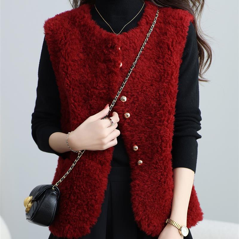 高端纯羊毛皮草马甲女短款