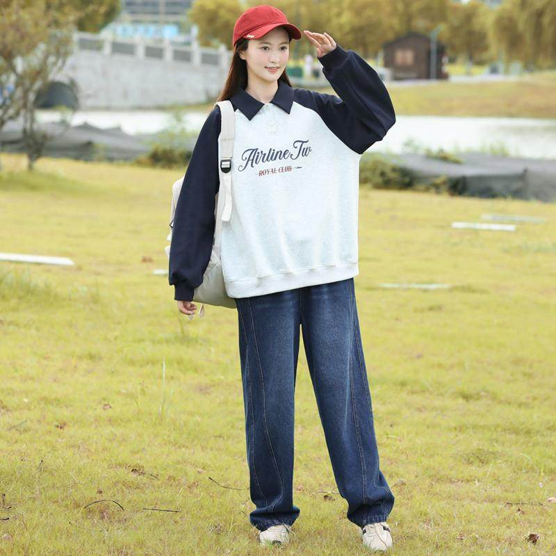 推荐初中生卫衣女春秋款polo衫高中学生宽松运动洋气上衣12-18岁