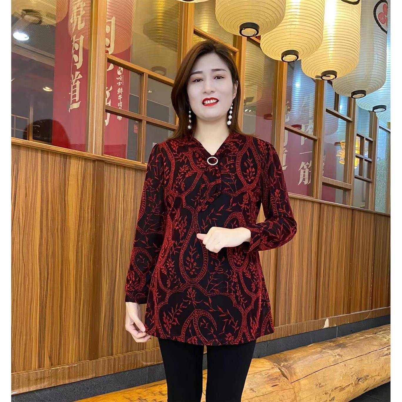 极速加肥加大码妈妈上衣春装新款洋气高贵小衫时尚宽松显瘦春秋打