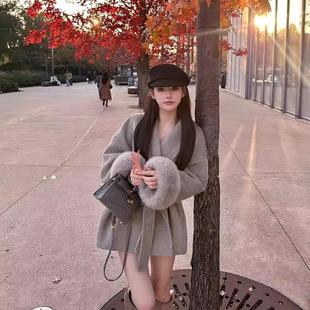 新品灰色短款双面羊绒大衣女小个子2024冬季新款高级感收腰羊毛呢