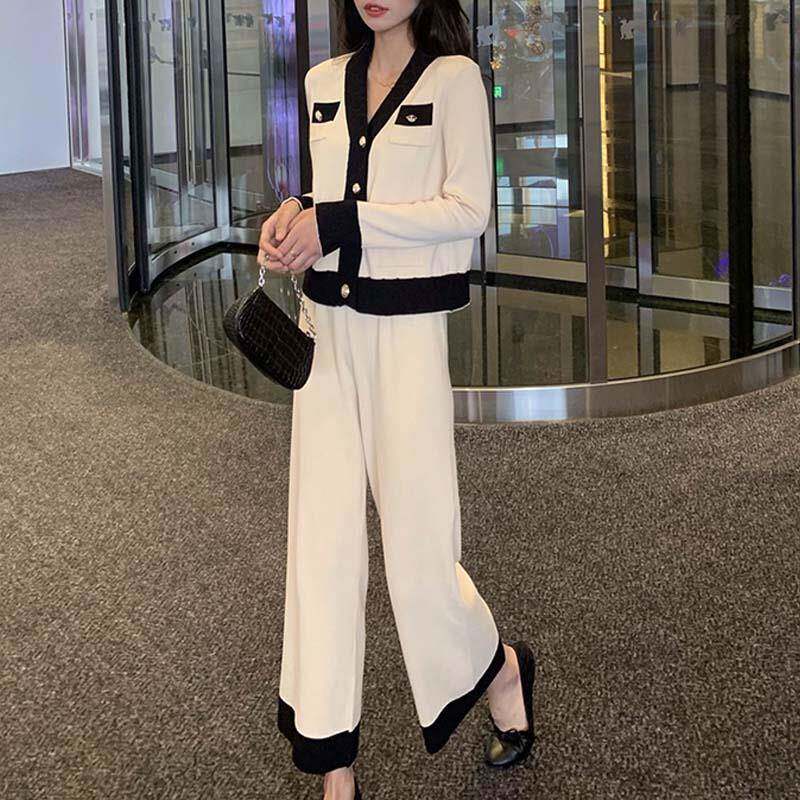 极速小香风时尚套装女2026年春秋季新款网红减龄职业针织阔腿裤两
