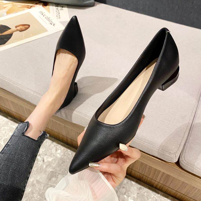 推荐白色粗跟高跟鞋女软皮2026年春秋新款平底鞋气质百搭通勤低跟