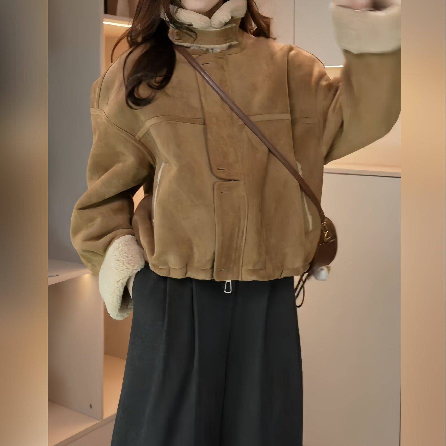 极速复古chic麂皮外套皮毛一体美拉德韩版羊羔毛外套女2026年秋冬