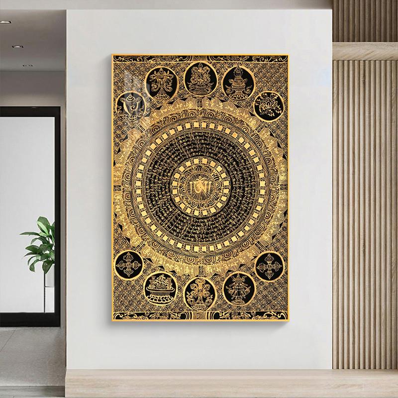新品唐卡中堂壁画黄财神释迦牟尼佛像挂画观音菩萨发财招财玄关装
