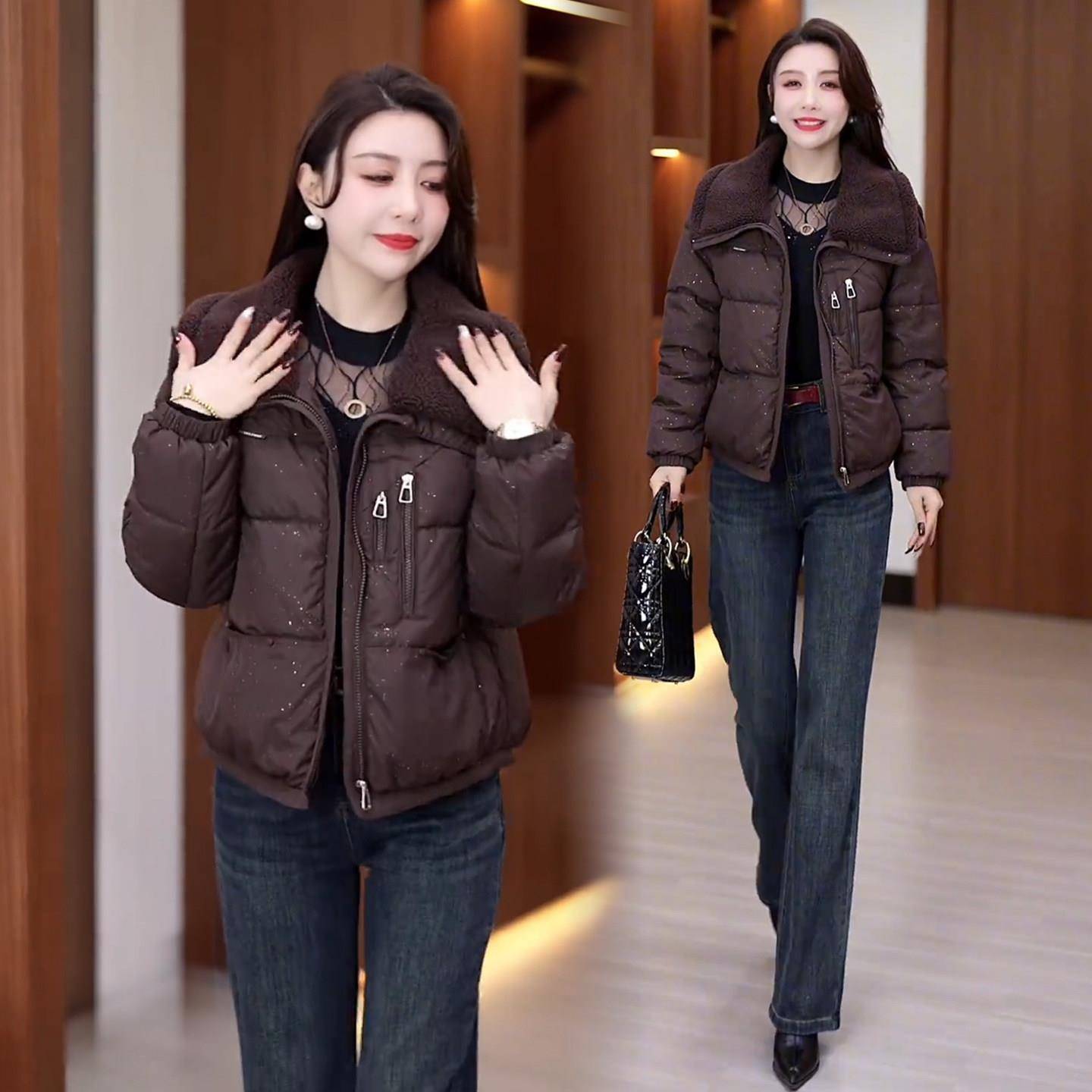 极速时尚羊羔毛领短款棉服女2026冬季新款洋气质显瘦加厚保暖棉袄