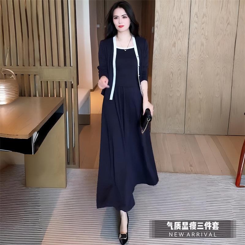 极速韩系时尚连衣裙套装女春秋新款洋气显瘦开衫吊带半身裙休闲三