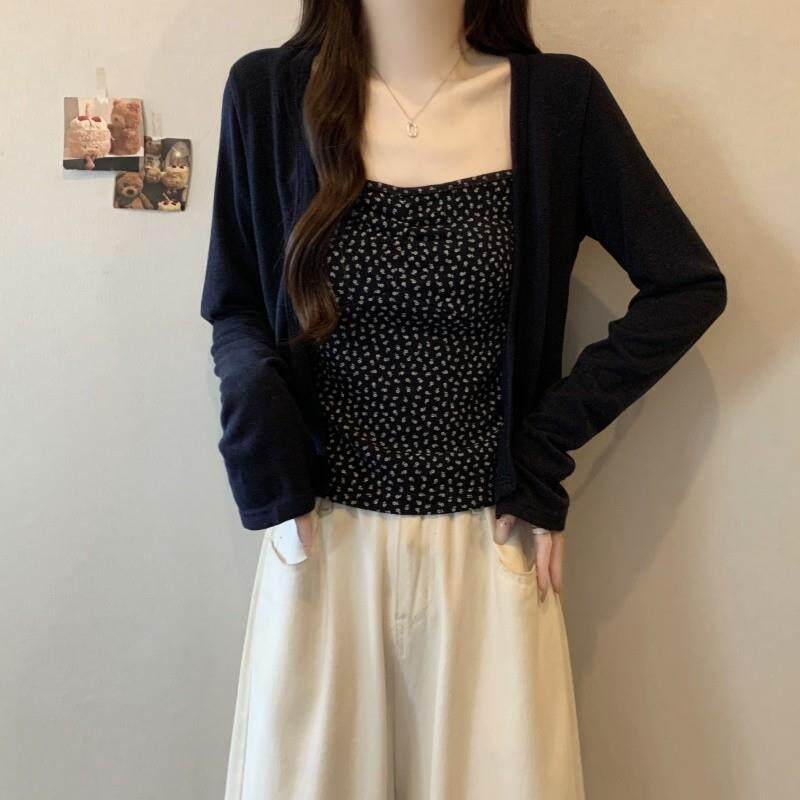 推荐早秋穿搭一整套女大码微胖mm减龄时尚短款开衫上衣吊带背心两