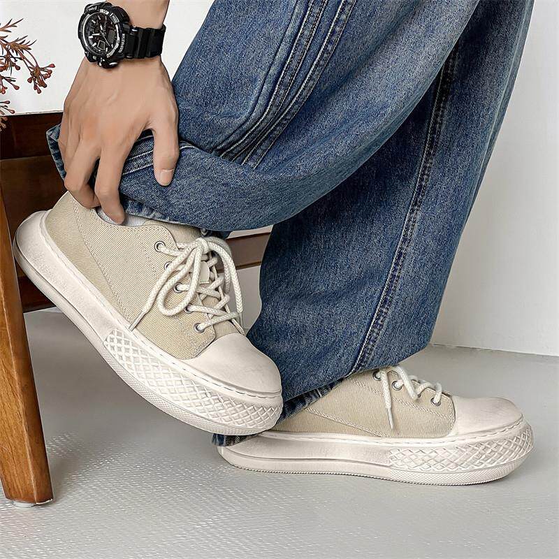 推荐鞋子男款2026新款夏季透气布鞋做旧贝壳头休闲板鞋小众厚底帆