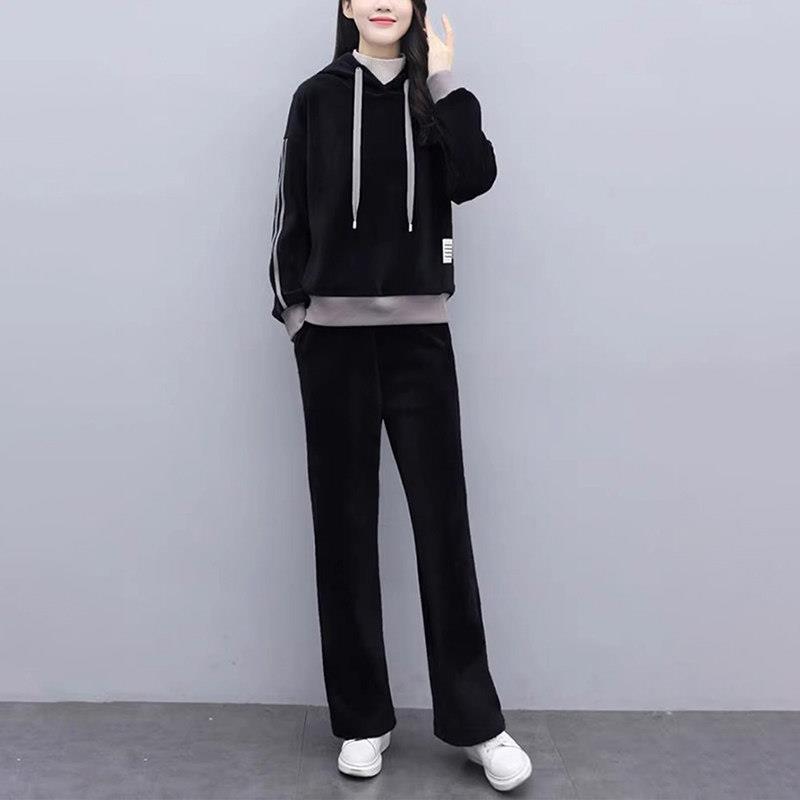 极速金丝绒休闲运动卫衣套装女秋冬季新款加绒加厚大码减龄女装两