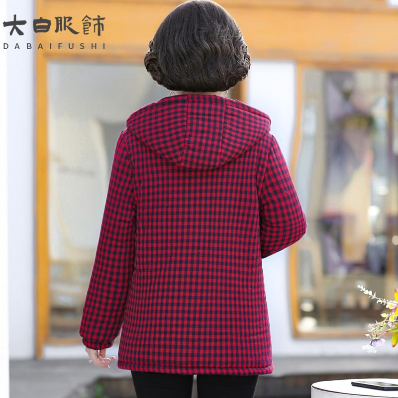 极速妈妈冬装加绒格子棉衣女装50岁60中老年人加厚棉袄外套中年女