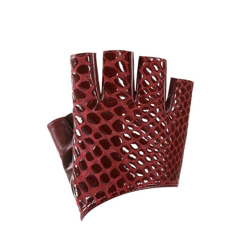 真皮半指手套女露指少女骑