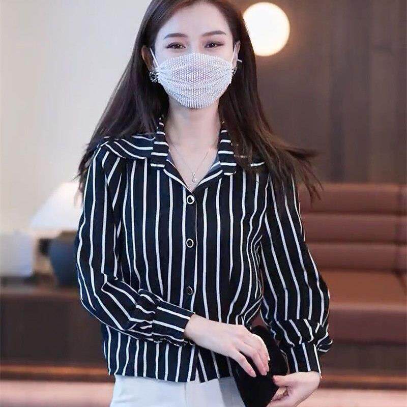 极速休闲百搭竖条纹衬衣女士2026春季新款修身遮肚时尚减龄长袖衬