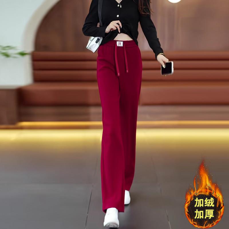 极速时尚加绒休闲裤女加厚直筒裤秋冬装2026高腰窄版阔腿裤垂感女