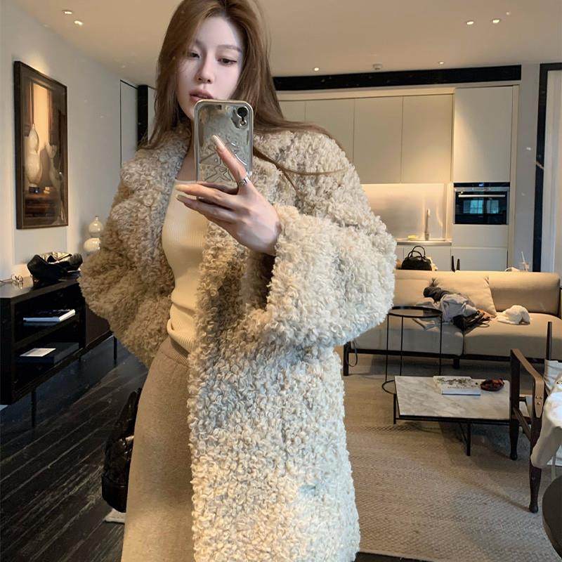 推荐2025冬季韩版羊卷毛西装大衣女皮毛一体环保皮草抗风保暖毛毛,女装/女士精品,皮草,淘宝优惠券,粉丝福利购,淘宝优惠卷