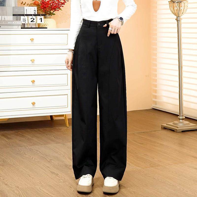 推荐美式侧压褶西装阔腿裤女春秋2025新款宽松休闲设计感卡其色裤