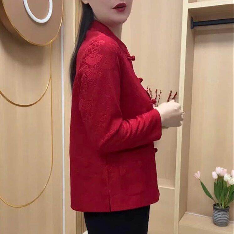 极速春秋季新款开衫上衣盘扣立领提花唐装女时尚气质百搭显瘦长袖