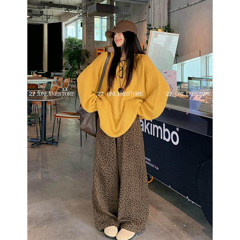 推荐韩系慵懒风黄色海马毛针织衫女春秋中长款多巴胺软糯套头毛衣