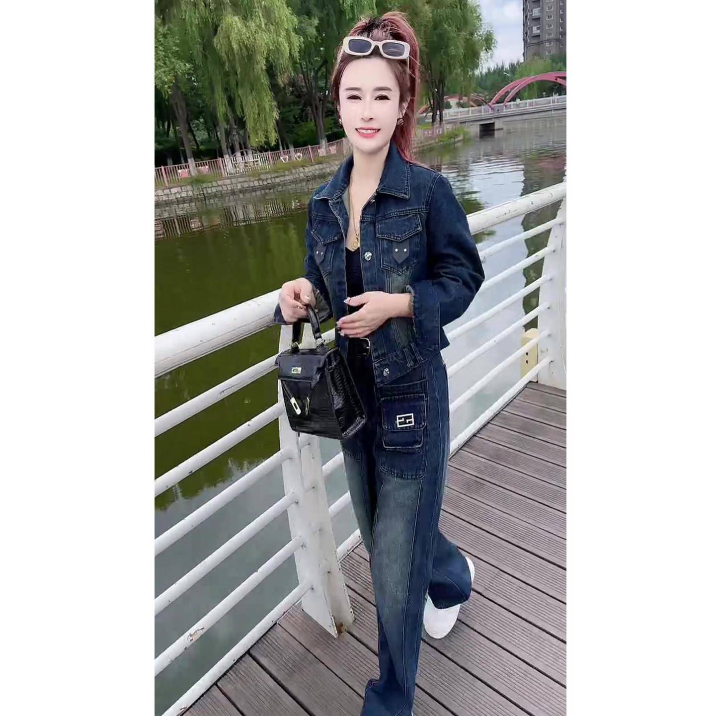 极速经典款牛仔时尚套装女2026秋季新款韩版洋气短款上衣+裤子两