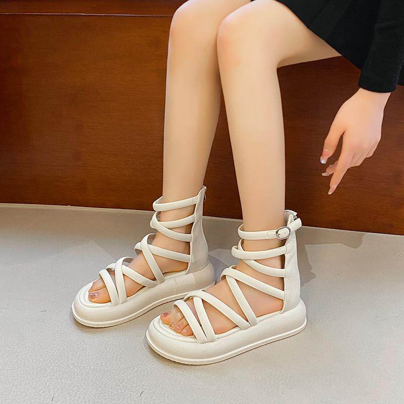 推荐网红交叉罗马凉鞋女夏季外穿2026新款百搭超火厚底海边休闲沙