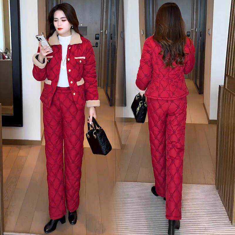 极速时尚洋气套装女2026冬季新款加绒加厚短款棉服外套棉裤保暖两
