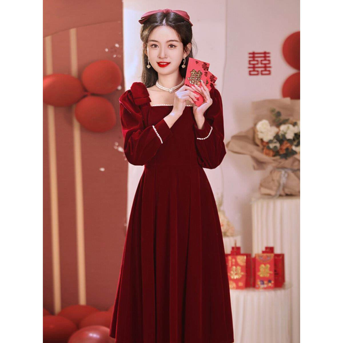 极速秋季2026新款新中式小个子改良敬酒服新娘结婚订婚礼服少女连