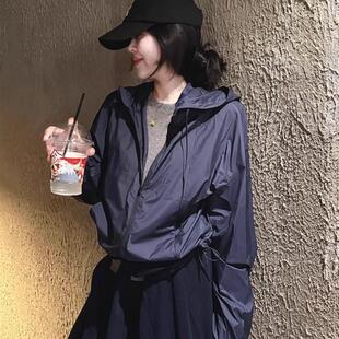 巨好看韩里韩气的小个子百搭休闲运动藏青色连帽外套女款2025秋季